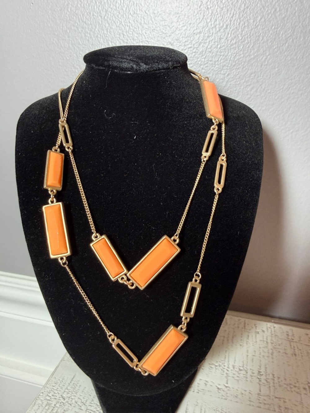 Gold-Tone Necklace with Orange Rectangular Accents